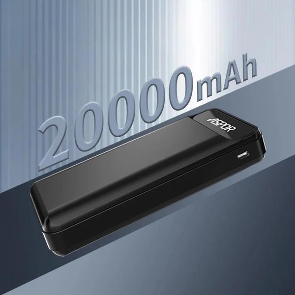 Power Bank Aspor A396 PD 20000mAh (22.5W/PDUSB-C laptops fast charging)- чорний 900122 фото
