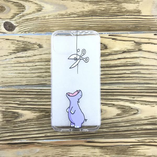 Накладка силиконовая для iPhone 13 &ndash; прозрачный с рисунком Бегемот синий 40000272 фото