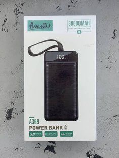 Power Bank Avantis A369 30000mAh 22.5W QC 3.0 Led Display с фонариком- черный 51631 фото