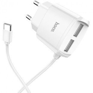 Сетевое зарядное устройство Hoco C59A (2USB/2.4A) с цельным кабелем Type-C-белый 1058013001 фото