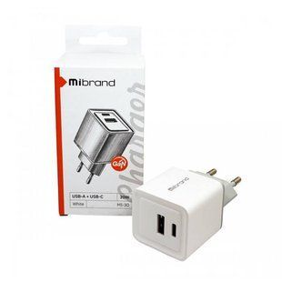 Мережевий зарядний пристрій Mibrand Mi30 Gan 30W USB+USB-C- білий 51286 фото
