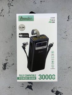 Power Bank Avantis A388 30000mAh 22.5W High Speed ​​+ cable USB/Lightning/Type-C- черный 51632 фото