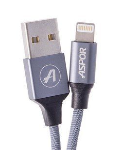 USB кабель Aspor AC-12 Lightning 2.4A/1.2м - серый 910060 фото