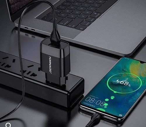 Мережевий зарядний пристрій Tornado TD-16 (2USB/2.4A/1м) +USB кабель Type-C- чорний 844491 фото