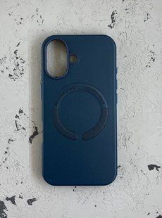 Чехол-накладка Leather with MagSafe для iPhone 16- темно-синий 40201658 фото