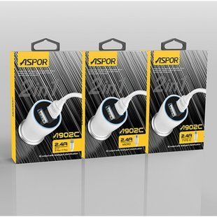 Автомобильное зарядное устройство для Aspor A902C (2USB/2.4A) +USB кабель Type-C- белый 920013 фото