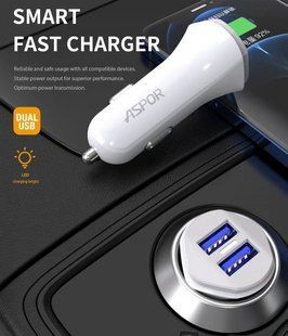 Автомобільний зарядний пристрій Aspor A903 блочок (2USB/3.4A) +USB кабель Type-C- білий 920033 фото