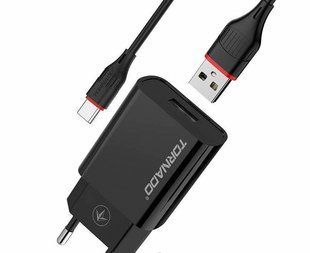 Мережевий зарядний пристрій Tornado TD-15 (1USB/QC3.0/1м) + USB кабель Type-C- чорний 844485 фото